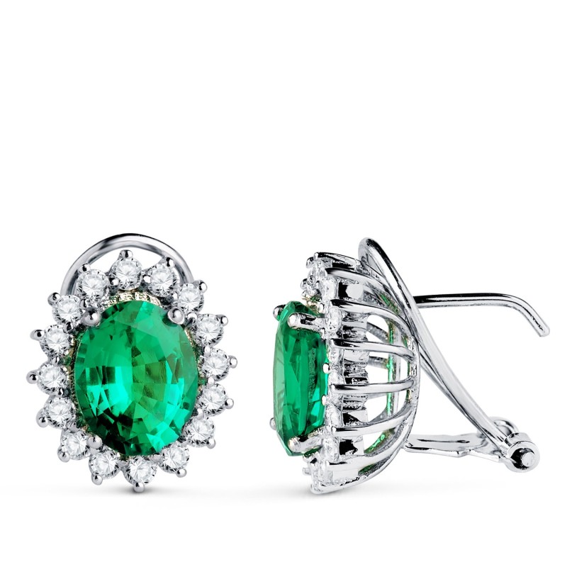 Pendientes O.Blanco 32 Diamant. Laborat. Y Esmeralda Recrist. 9X7 Mm 3,62 Qts 1,12 Qts. Vs2-G. Cierre 14X12 Mm oro 18k