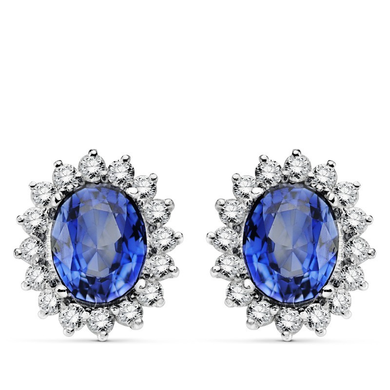 Pendientes O.Blanco Zafiro Difusion 9X7 Mm 4,94 Qts. 32 Diamantes Laboratorio Vs2-G 1,12 Qts. Cierre 14X12,5 Mm oro 18k