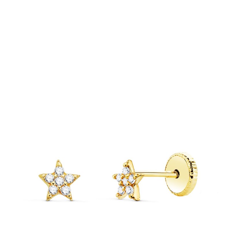 Pendientes Oro Amarillo Estrellas Con Diamantes Laboratorio 0,06 Qts Vs2-G. Medida: 4X4 Mm. Cierre Tuerca oro 18k
