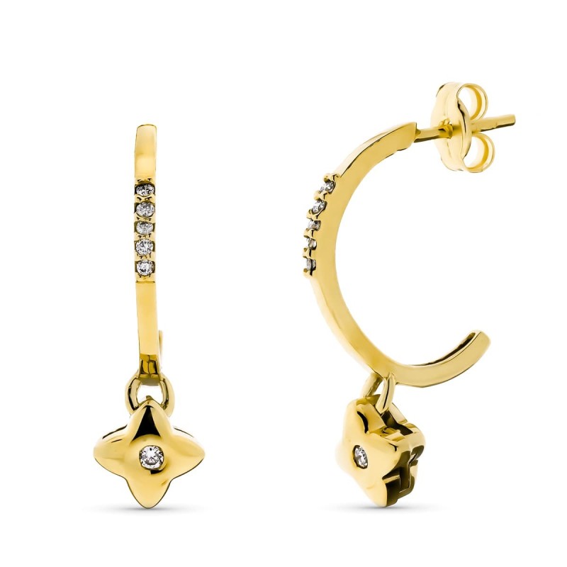 Aros Oro Amarillo Con Colgante Chaton Y Diamantes Laboratorio Vs2-G 0,160 Qts. Medida: 23X3 Mm oro 18k