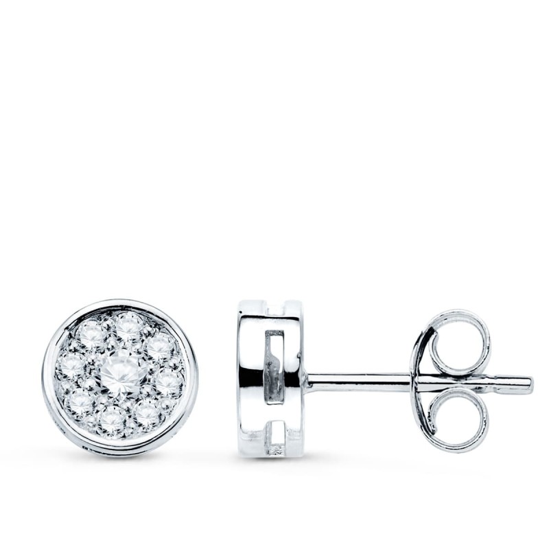 Pendientes Oro Blanco Chaton Con 18 Diamantes Laboratorio Vs2-G 0,360 Qtes. Medida: 7X7 Mm. Cierre Presion oro 18k