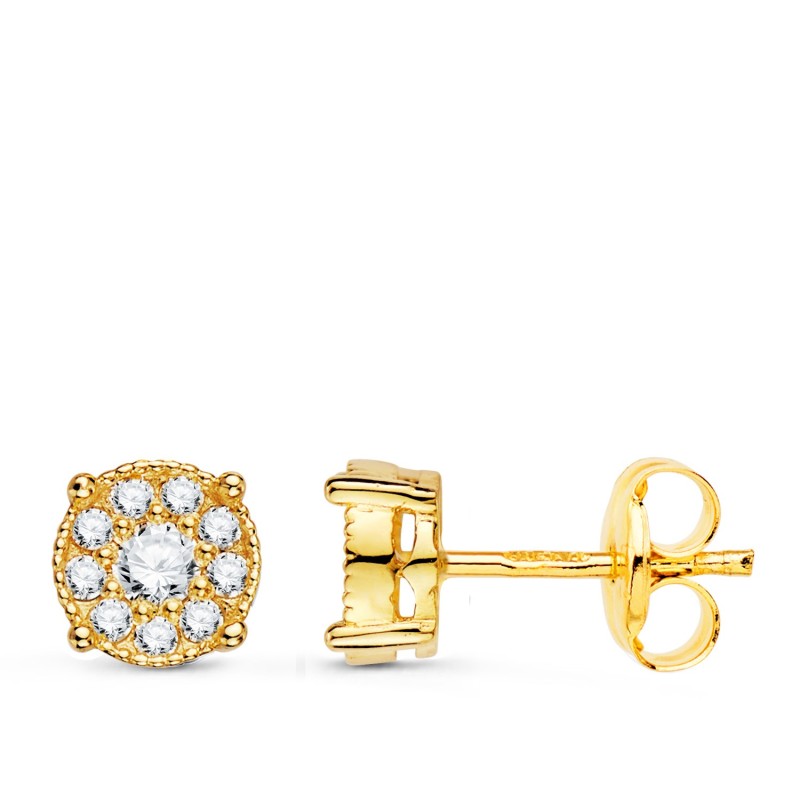 Pendientes Oro Amarillo Chaton 20 Diamantes Laboratorio 0,365 Qtes Vs2-G. 6,5X6,5 Mm. Presion oro 18k