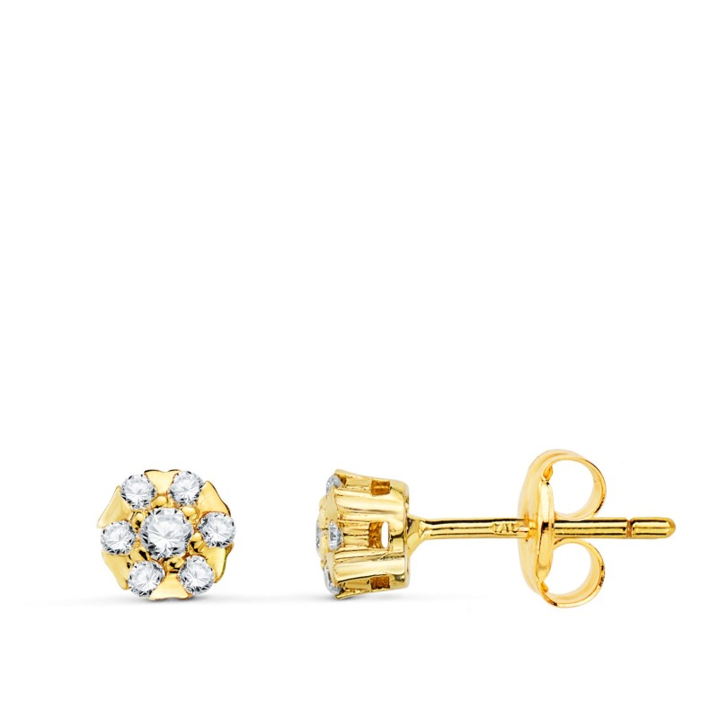 Pendientes Oro Amarillo Chaton 14 Diamantes Laboratorio 0,254 Qtes Vs2-G. Medida: 5 X 5 Mm. Presion oro 18k
