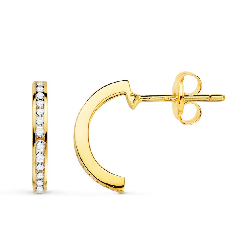 Aros Oro Amarillo Abiertos Con 28 Diamantes Laboratorio 0,225 Qts Vs2-G. Medida: 13X 1,5 Mm Cierre Presion oro 18k