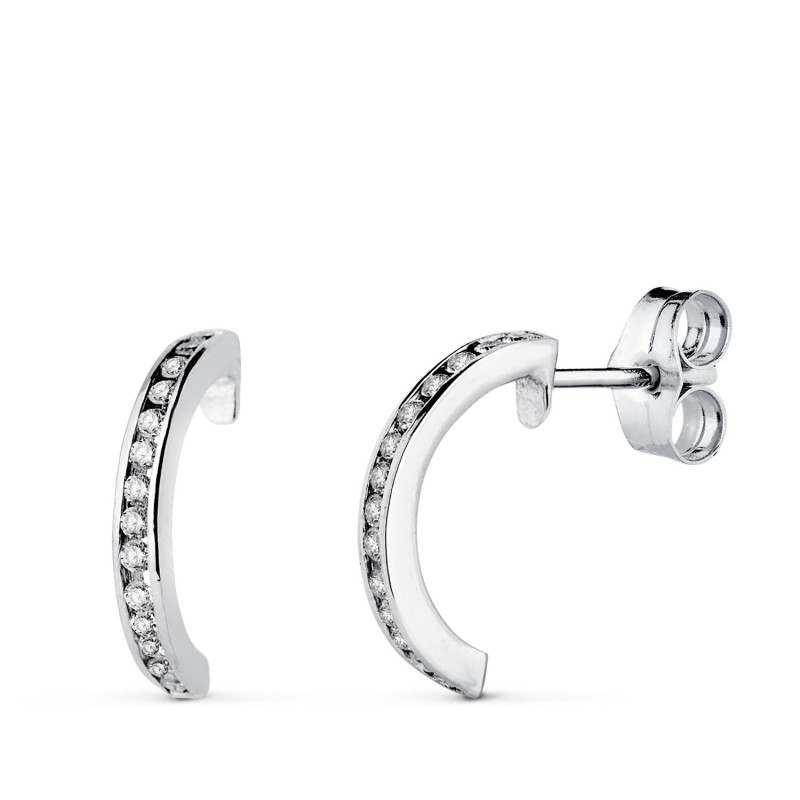 Aros Oro Blanco Abiertos Con 28 Diamantes Laboratorio 0,225 Qts Vs2-G. Alto: 13 X 1,5 Mm Cierre Presion oro 18k