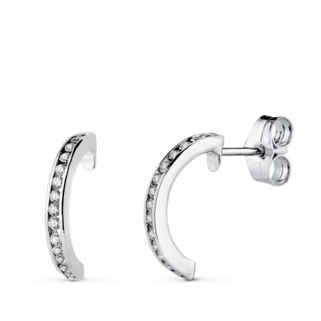 Aros Oro Blanco Abiertos Con 28 Diamantes Laboratorio 0,225 Qts Vs2-G. Alto: 13 X 1,5 Mm Cierre Presion oro 18k