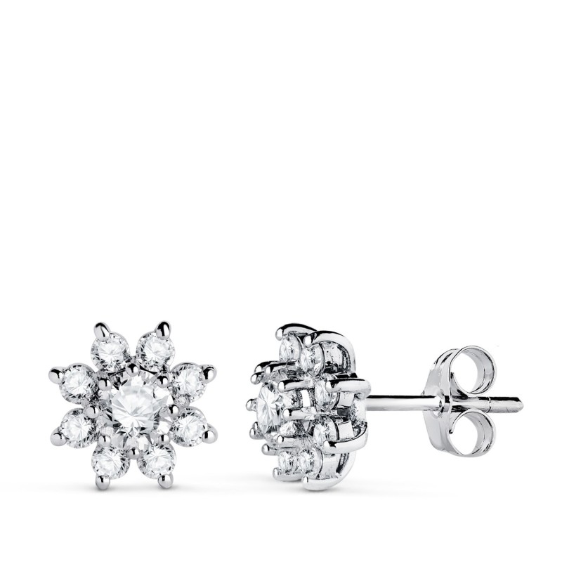 Pendientes Oro Blanco Cuajo Con 18 Diamantes Laboratorio 1,00 Qtes, G-Vs2. 9X9 Mm. Cierre Presion oro 18k