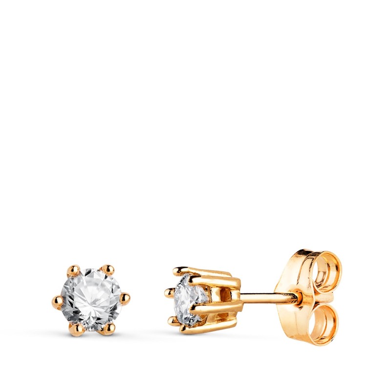 Pendientes Oro Amarillo Diamantes Laboratorio Talla Brillante 3,8 Mm 0,400 Qts. Vs1-G. 4,5X4,5 Mm Cierre Presion oro 18k