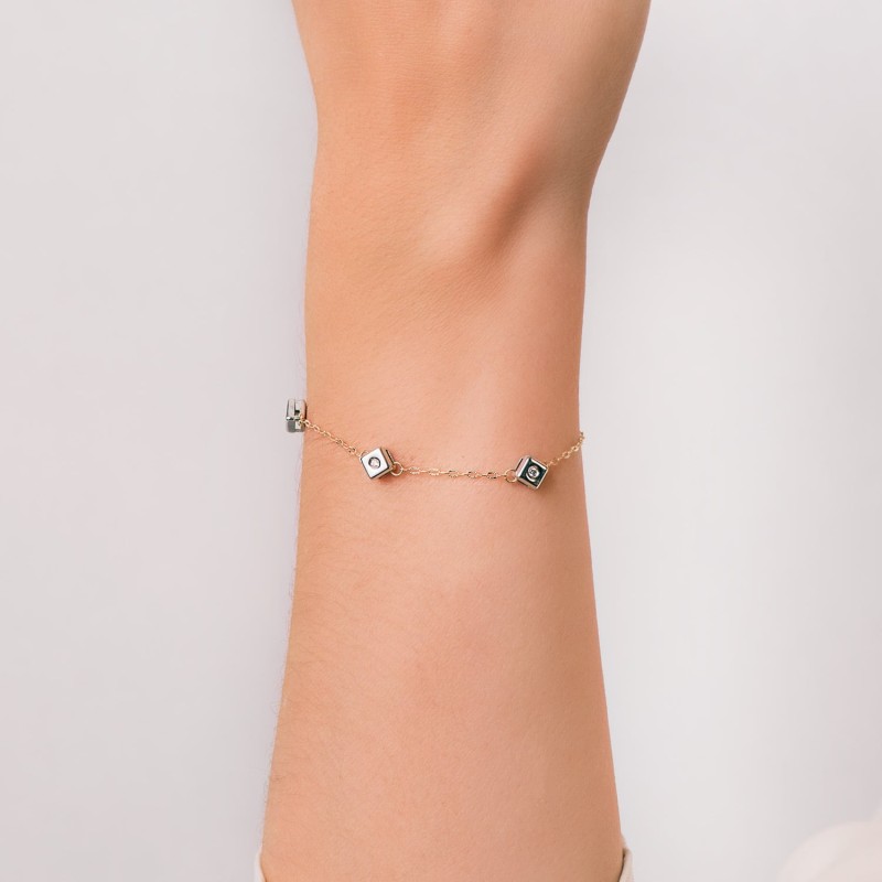 Pulsera Oro Bicolor Chaton De 3 Rombos Con Diamantes Laboratorio 0,045 Qts. Vs2-G. Largo: 17Cm oro 18k