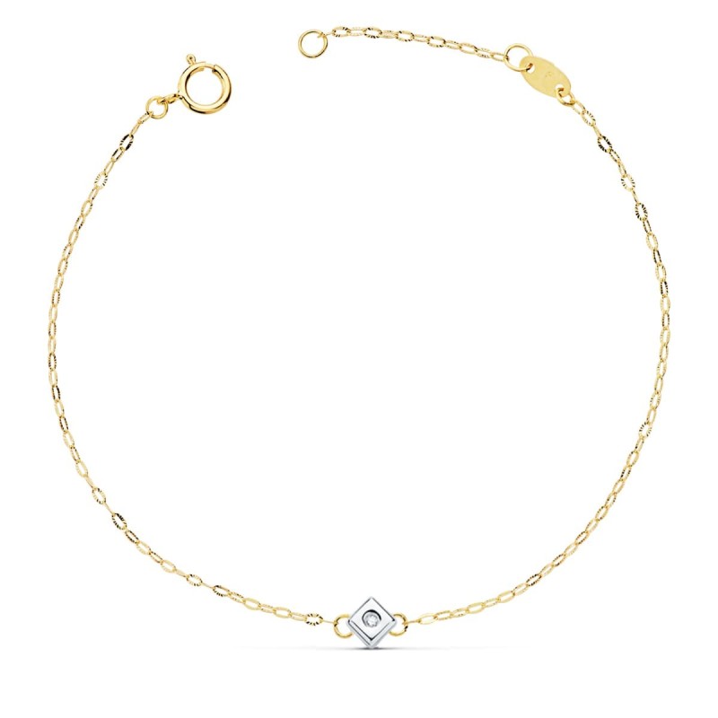 Pulsera Oro Bicolor Chaton De Rombo Con Diamante Laboratorio Vs2-G 0,015 Qts. Largo: 19Cm oro 18k