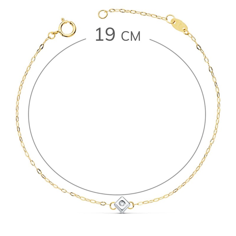 Pulsera Oro Bicolor Chaton De Rombo Con Diamante Laboratorio Vs2-G 0,015 Qts. Largo: 19Cm oro 18k