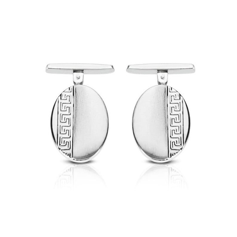 Gemelos Oro Blanco Oval Greca 18X13 Mm Cierre Rigido Oscilante oro 18k