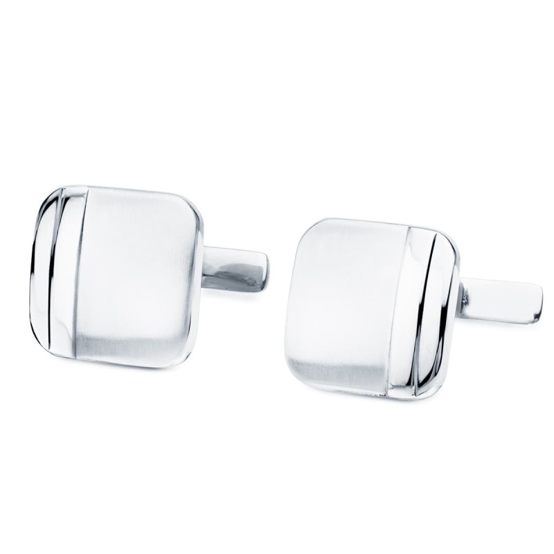 Gemelos Oro Blanco Cuadrados Mate Y Brillo 14X14 Mm Cierre Rigido Oscilante oro 18k