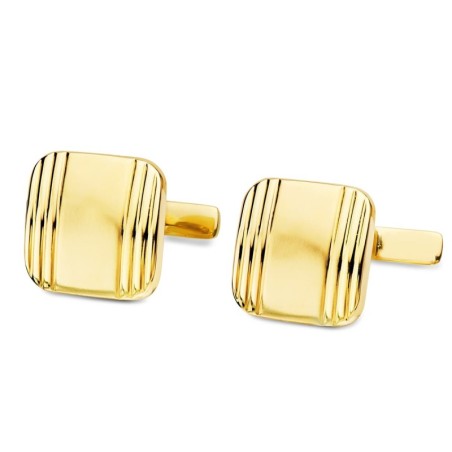 Gemelos Oro Amarillo Cuadrados Mate Y Brillo 14X14 Mm Cierre Rigido Oscilante oro 18k