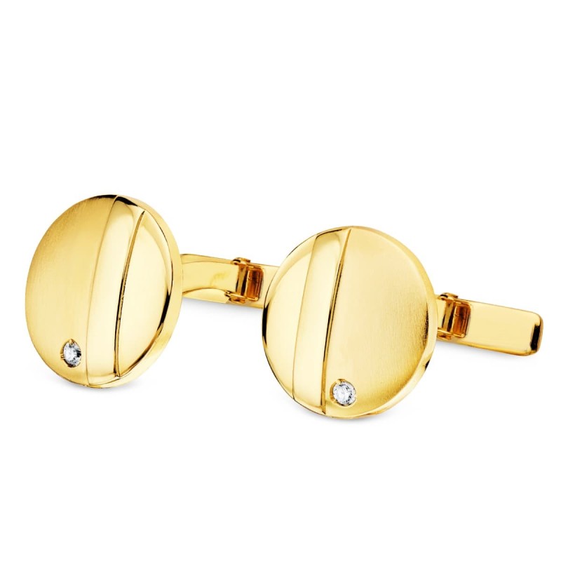 Gemelos Oro Amarillo Redondos Mate Brillo 15Mm Circonita Cierre Rigido Oscilante oro 18k