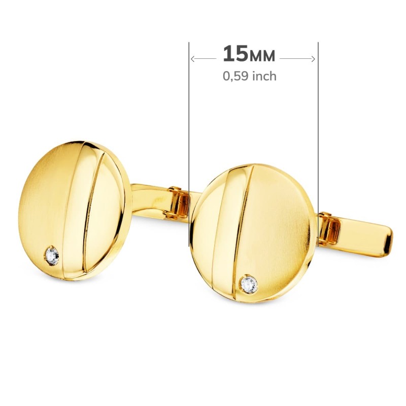 Gemelos Oro Amarillo Redondos Mate Brillo 15Mm Circonita Cierre Rigido Oscilante oro 18k