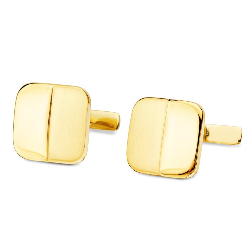 Gemelos Oro Amarillo Cuadrados Mate Y Brillo 14X14 Mm Cierre Rigido Oscilante oro 18k
