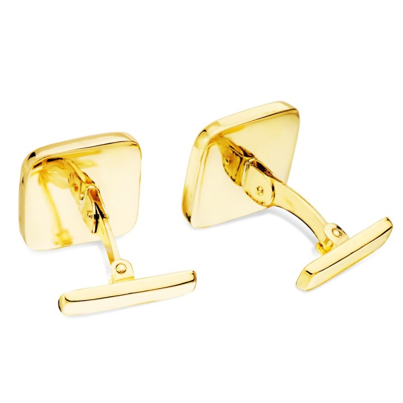 Gemelos Oro Amarillo Cuadrados Mate Y Brillo 14X14 Mm Cierre Rigido Oscilante oro 18k