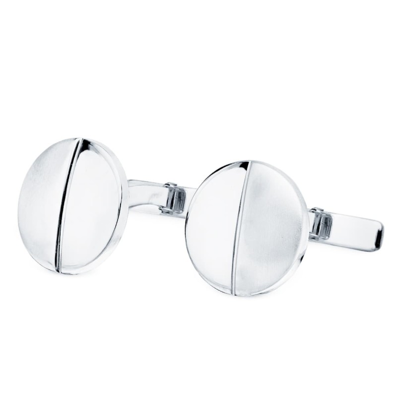 Gemelos Oro Blanco Redondos Mate Y Brillo 15 Mm Cierre Rigido Oscilante oro 18k