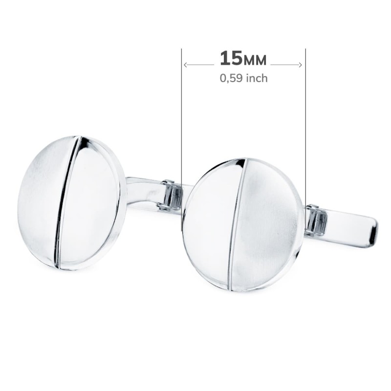 Gemelos Oro Blanco Redondos Mate Y Brillo 15 Mm Cierre Rigido Oscilante oro 18k