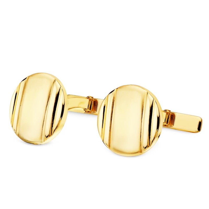Gemelos Oro Amarillo Redondos Mate Y Brillo 15 Mm Cierre Rigido Oscilante oro 18k