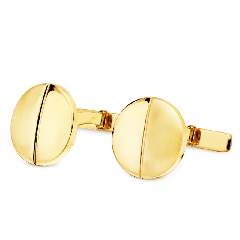 Gemelos Oro Amarillo Redondos Mate Y Brillo 15 Mm Cierre Rigido Oscilante oro 18k