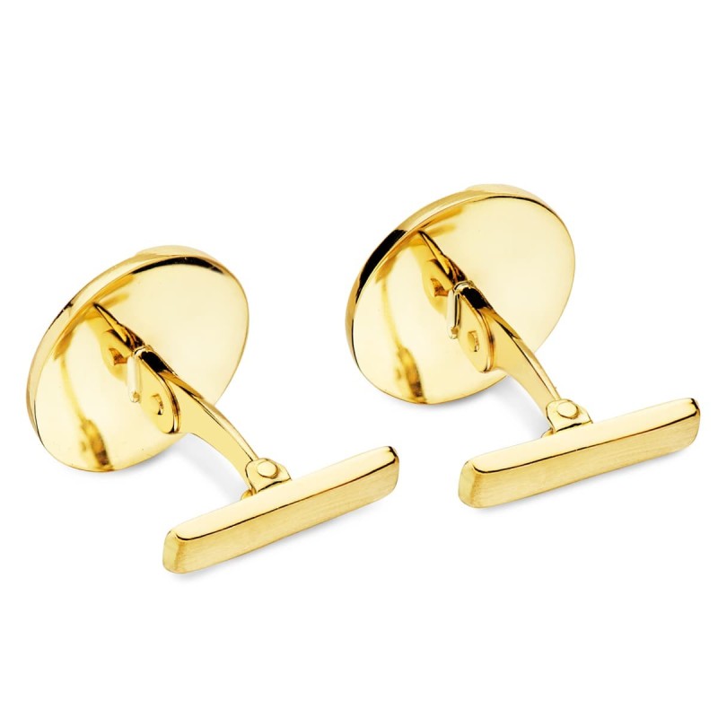 Gemelos Oro Amarillo Redondos Mate Y Brillo 15 Mm Cierre Rigido Oscilante oro 18k