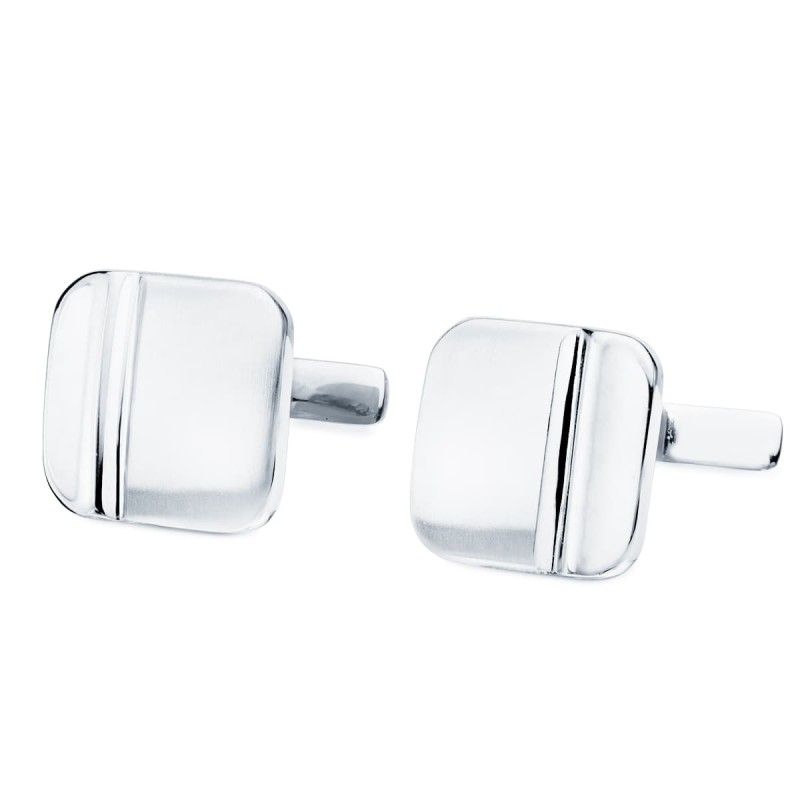 Gemelos Oro Blanco Cuadrados Mate Y Brillo 14X14 Mm Cierre Rigido Oscilante oro 18k