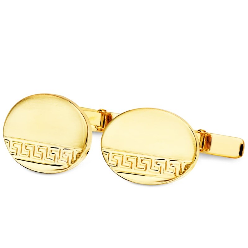 Gemelos Oro Amarillo Oval Greca Mate Y Brillo 18X13 Mm Cierre Rigido Oscilante oro 18k
