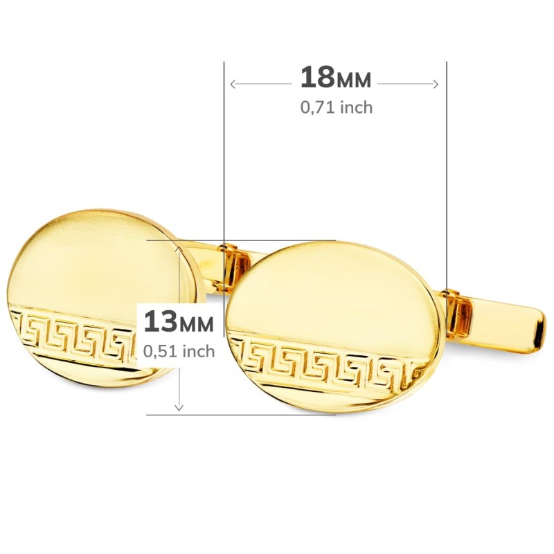 Gemelos Oro Amarillo Oval Greca Mate Y Brillo 18X13 Mm Cierre Rigido Oscilante oro 18k