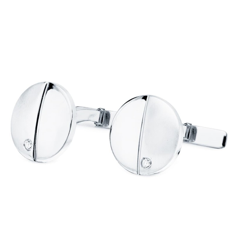 Gemelos Oro Blanco Redondos Mate Brillo 15 Mm Circonita Cierre Rigido Oscilante oro 18k