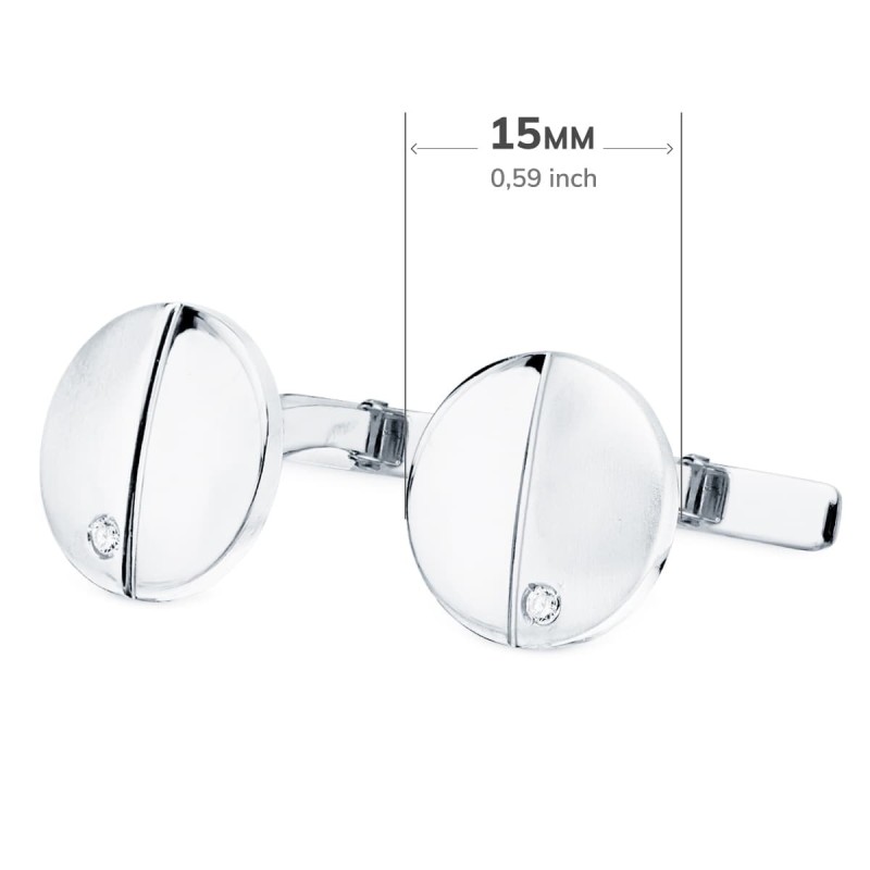 Gemelos Oro Blanco Redondos Mate Brillo 15 Mm Circonita Cierre Rigido Oscilante oro 18k