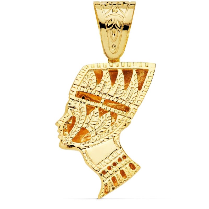 Colgante Esfinge Nefertiti Gigante Con Circonita Azules Oro Amarillo. 50 X 35 Mm oro 18k