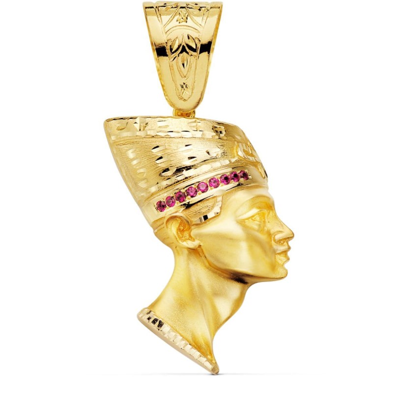 Colgante Esfinge Nefertiti Gigante Con Circonita Rojas Oro Amarillo. 50 X 35 Mm oro 18k