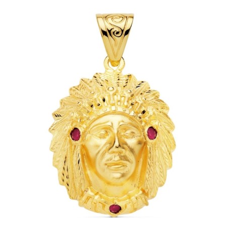 Colgante Colgante Indio Americano Oro Amarillo. 33 X 28 Mm oro 18k