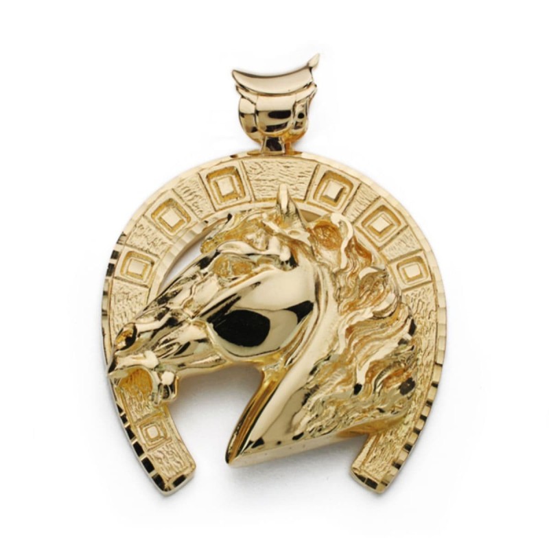 Colgante De Herradura Con Caballo Oro Amarillo 50X44 Mm oro 18k