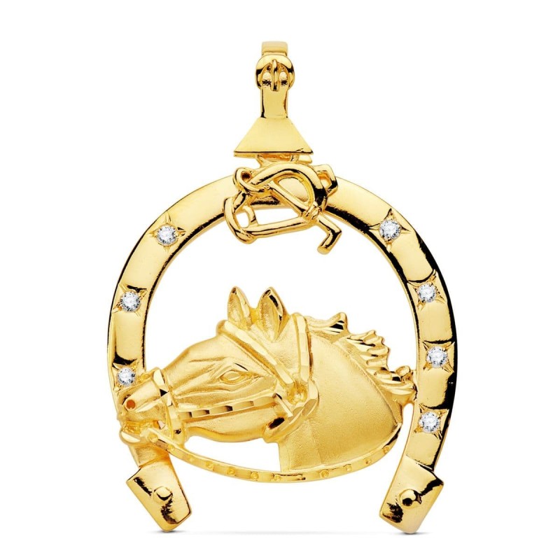 Colgante Oro Amarillo Herradura Circonita Con Caballo 42X39 Mm oro 18k