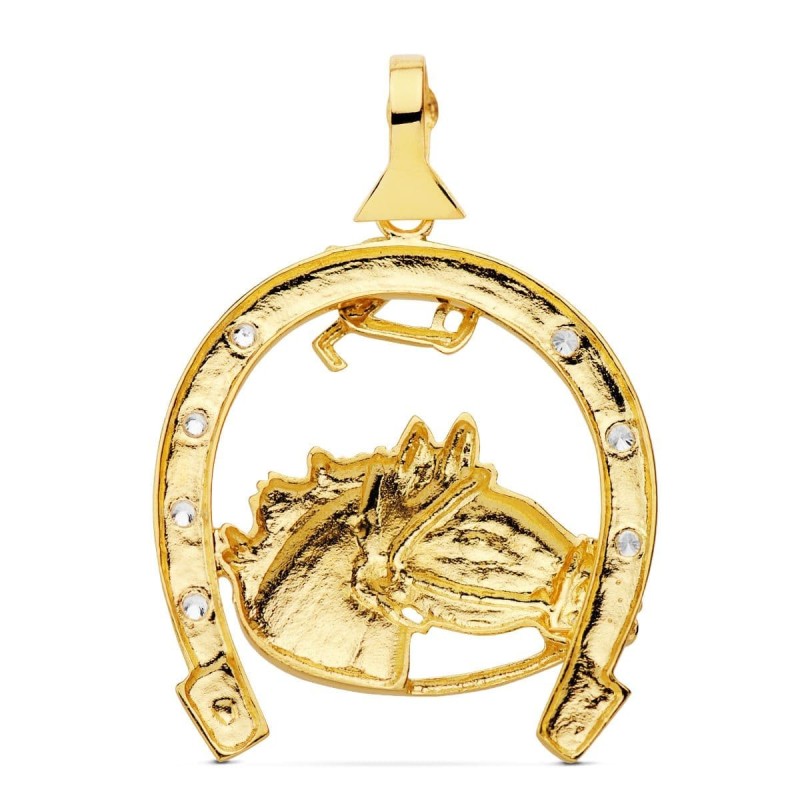 Colgante Oro Amarillo Herradura Circonita Con Caballo 42X39 Mm oro 18k