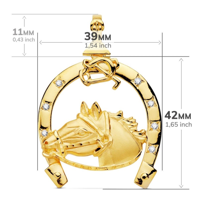 Colgante Oro Amarillo Herradura Circonita Con Caballo 42X39 Mm oro 18k