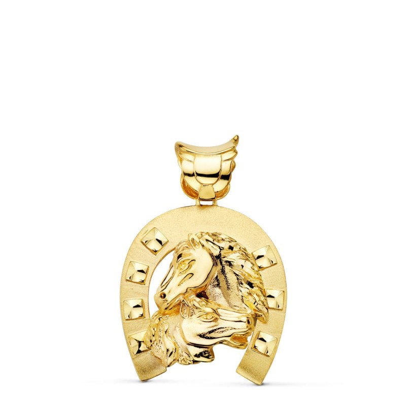 Colgante Oro Amarillo Herradura Con Caballos 35X32 Mm oro 18k