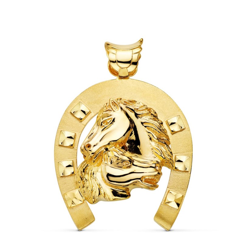 Colgante Oro Amarillo Herradura Con Caballos 50X44 Mm oro 18k