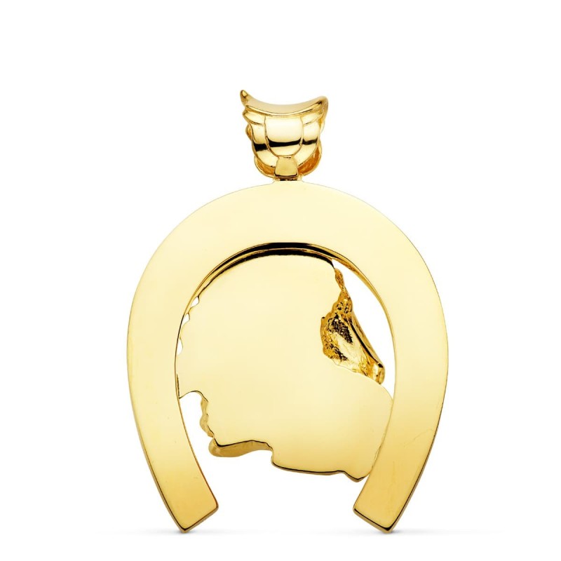 Colgante Oro Amarillo Herradura Con Caballos 50X44 Mm oro 18k