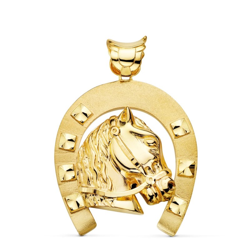Colgante Oro Amarillo Herradura Con Caballo 50X44 Mm oro 18k