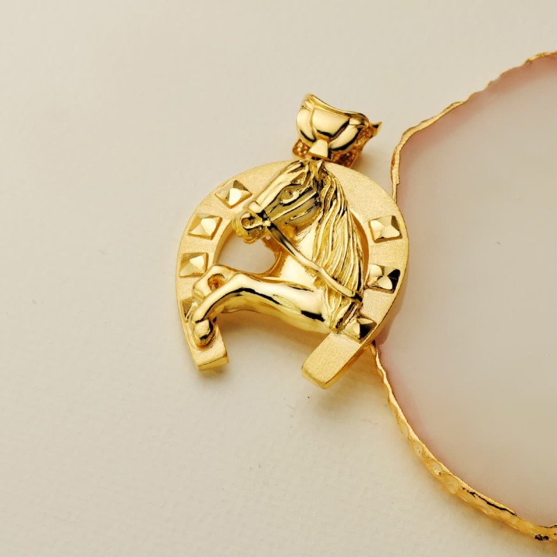 Colgante Oro Amarillo Herradura Con Caballo 40X34 Mm oro 18k