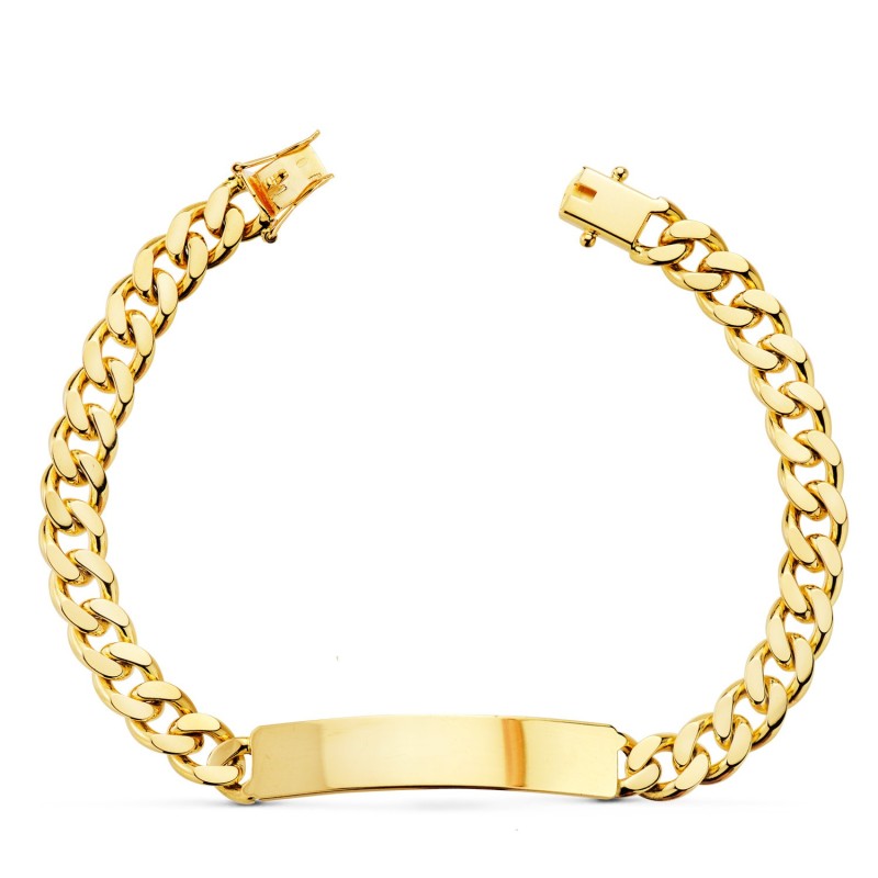 Pulsera Esclava Oro Amarillo Maciza Barbada Ancho: 7Mm. Largo: 21Cm Placa Chapa: 40X8Mm oro 18k
