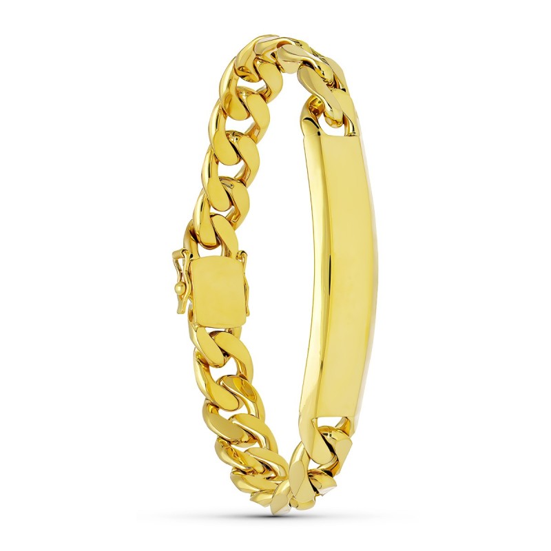 Pulsera Esclava Oro Amarillo Barbada Maciza Ancho: 10Mm. Largo: 20,5 Cm Placa Chapa: 58X11Mm oro 18k
