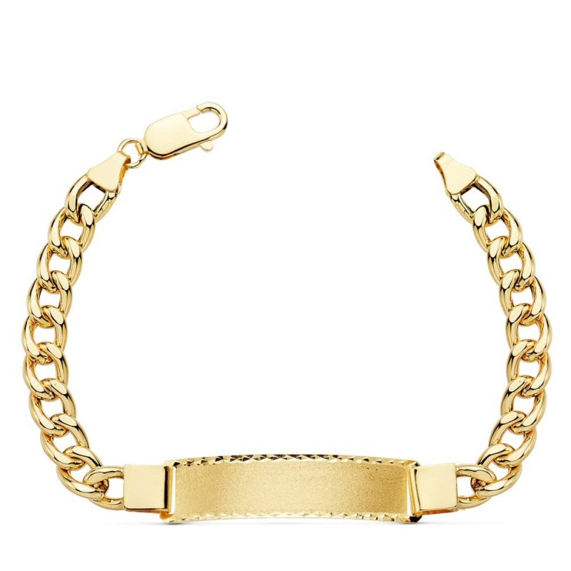 Pulsera Esclava Oro Amarillo Barbada Hueca Ancho: 7Mm. Largo: 21,5 Cm Placa Chapa: 42X10Mm oro 18k