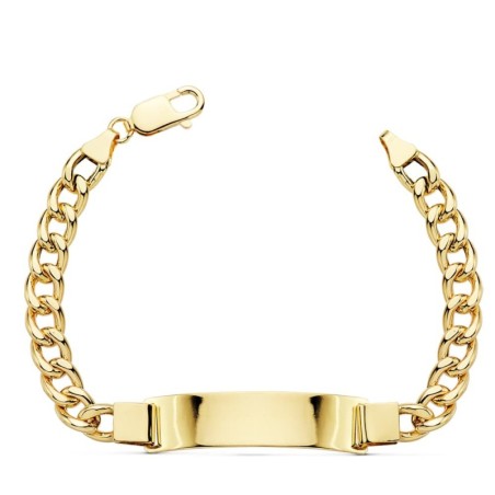 Pulsera Esclava Oro Amarillo Barbada Hueca Ancho: 7Mm. Largo: 21,5 Cm Placa Chapa: 42X10Mm oro 18k