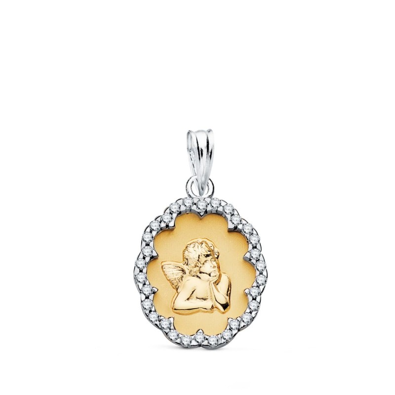 Colgante Oro Bicolor Angelito Burlon Con Cerco Y Circonita 17X14 Mm oro 18k