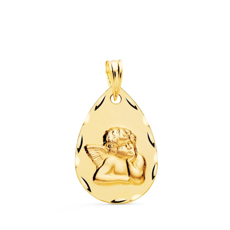 Medalla Oro Amarillo Gota Angelito Burlon Tallada 21X14 Mm oro 18k